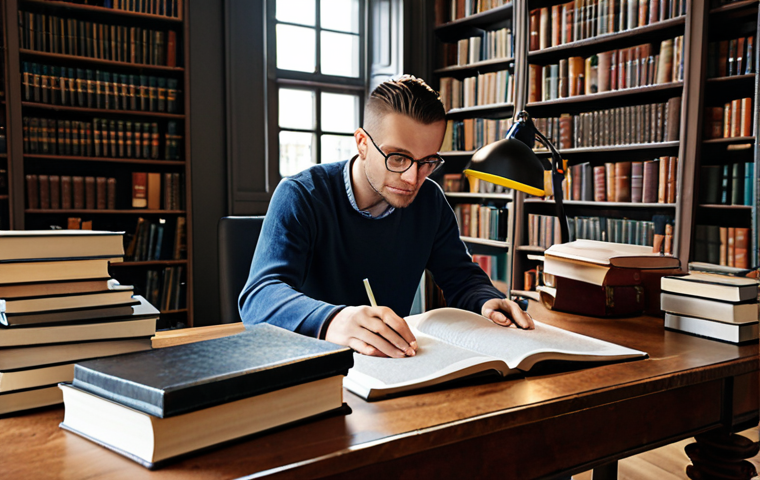**A translator meticulously researching terminology, surrounded by books and online resources, highlighting the importance of accuracy. Focus on a well-lit, professional workspace.**