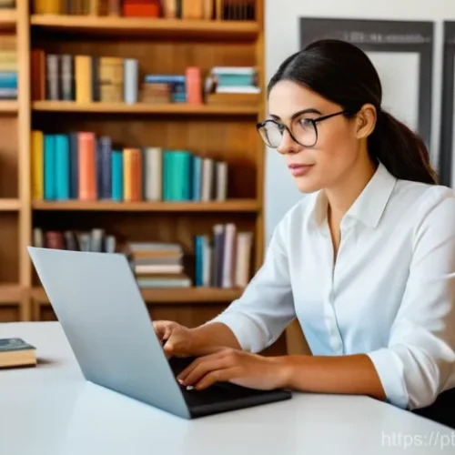 번역사 필수 기술과 능력 - **Prompt:** A female translator in her late 30s, dressed in smart business casual attire, is seated ...