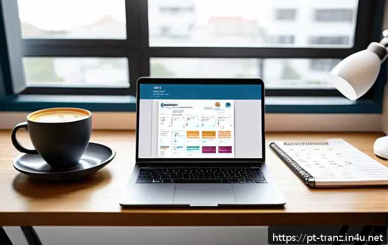 번역사와 클라이언트의 커뮤니케이션 노하우 - A professional translation workspace featuring a bilingual Portuguese-English document open on a lap...