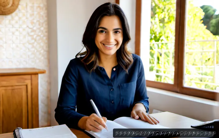 번역사 직업 만족도를 높이는 방법 - Photorealistic Portuguese-speaking freelance translator in a bright home office, smiling with calm s...